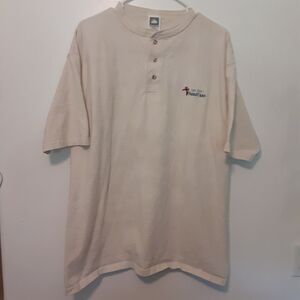 Vtg Captain Morgan Parrot Bay Adult Mens XL Beige Embroidered Henley T Shirt